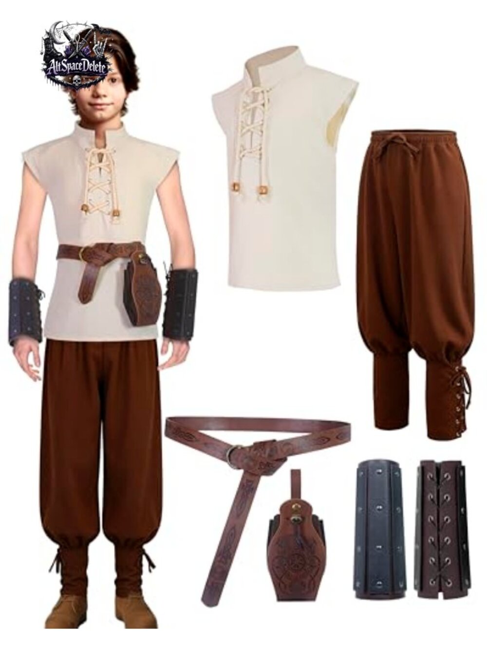 Boys Medieval Renaissance Viking Knight Costume 5 Piece Set Tunic Pants Belt